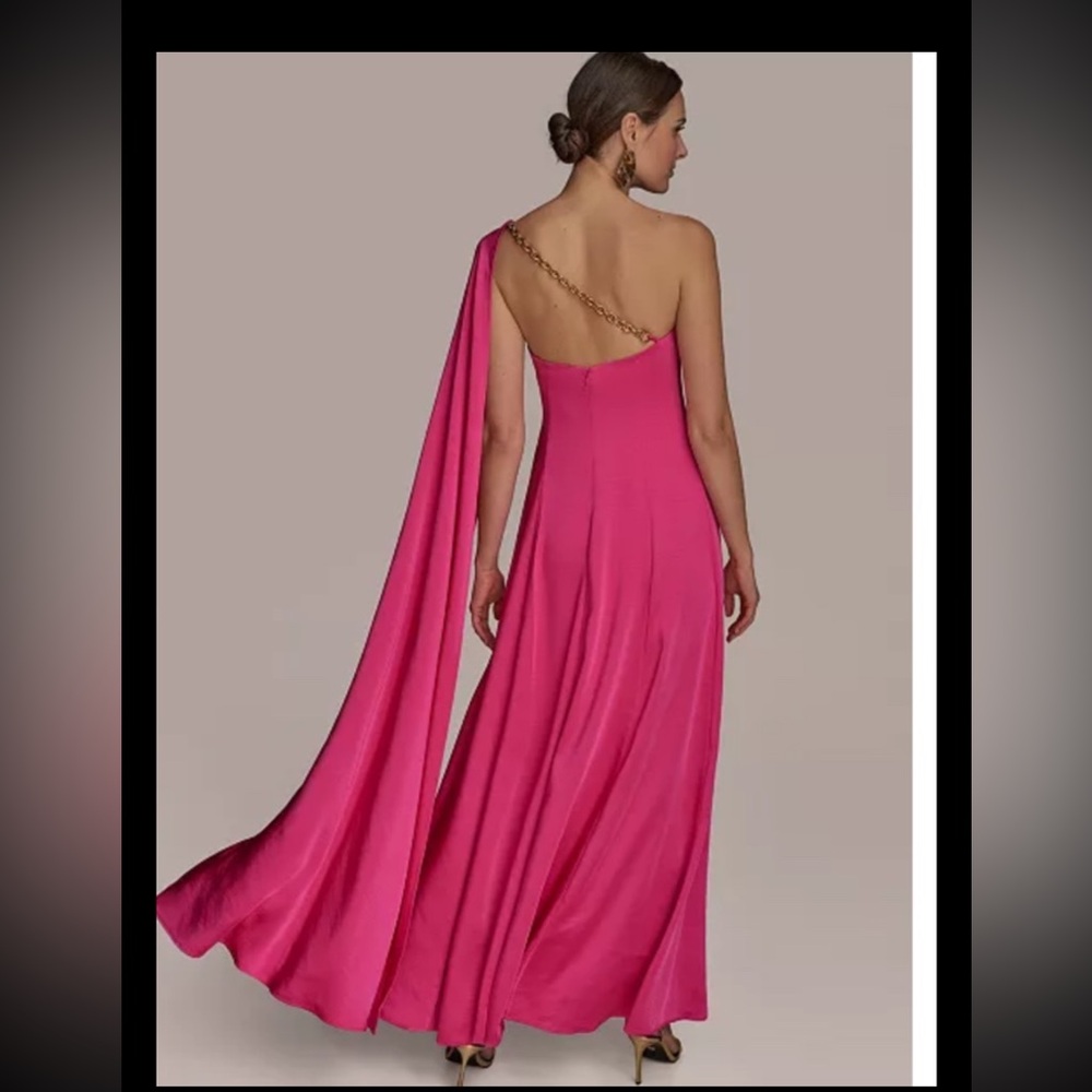 Donna Karan OpenBack,Bronze Tone Metal Chain Detail, Stretchy Satin Gown,sz6,new - Picture 4 of 16